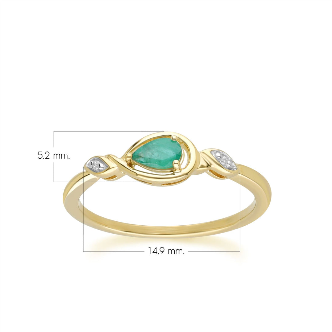 Classic Pear Emerald & Diamond Ring In 9ct Yellow Gold