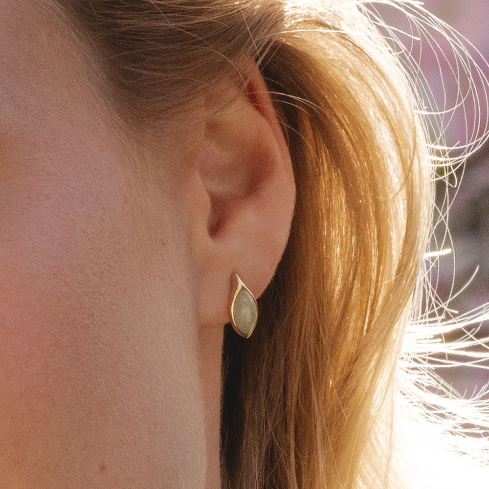 Classic Marquise Green Jadeite Stud Earrings in 9ct Yellow Gold
