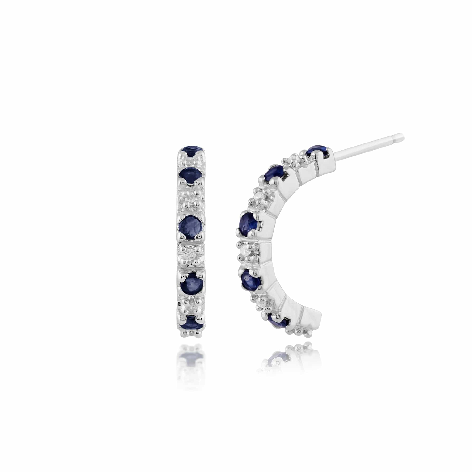 Classic Round Sapphire Diamond Half Hoop Style Earrings in 9ct