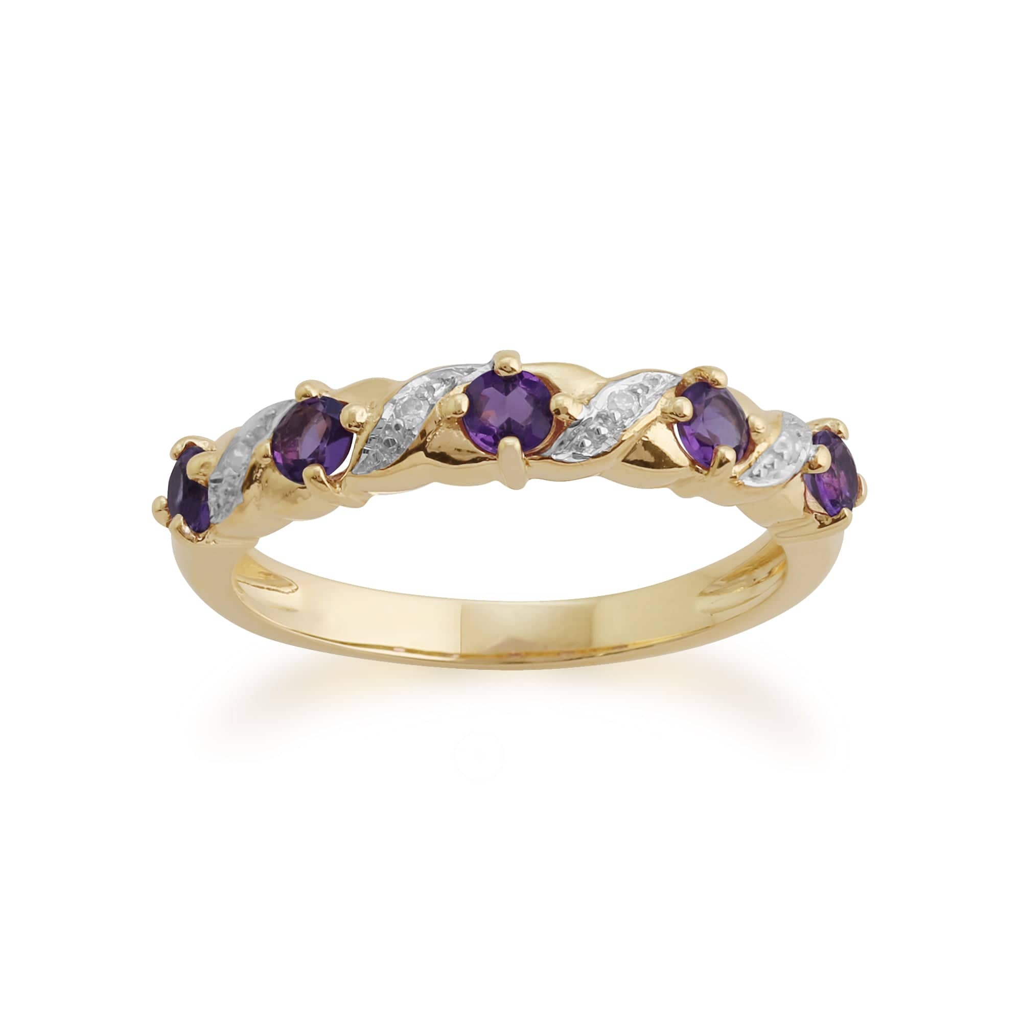 Classic Amethyst & Diamond Half Eternity Ring in 9ct Yellow Gold