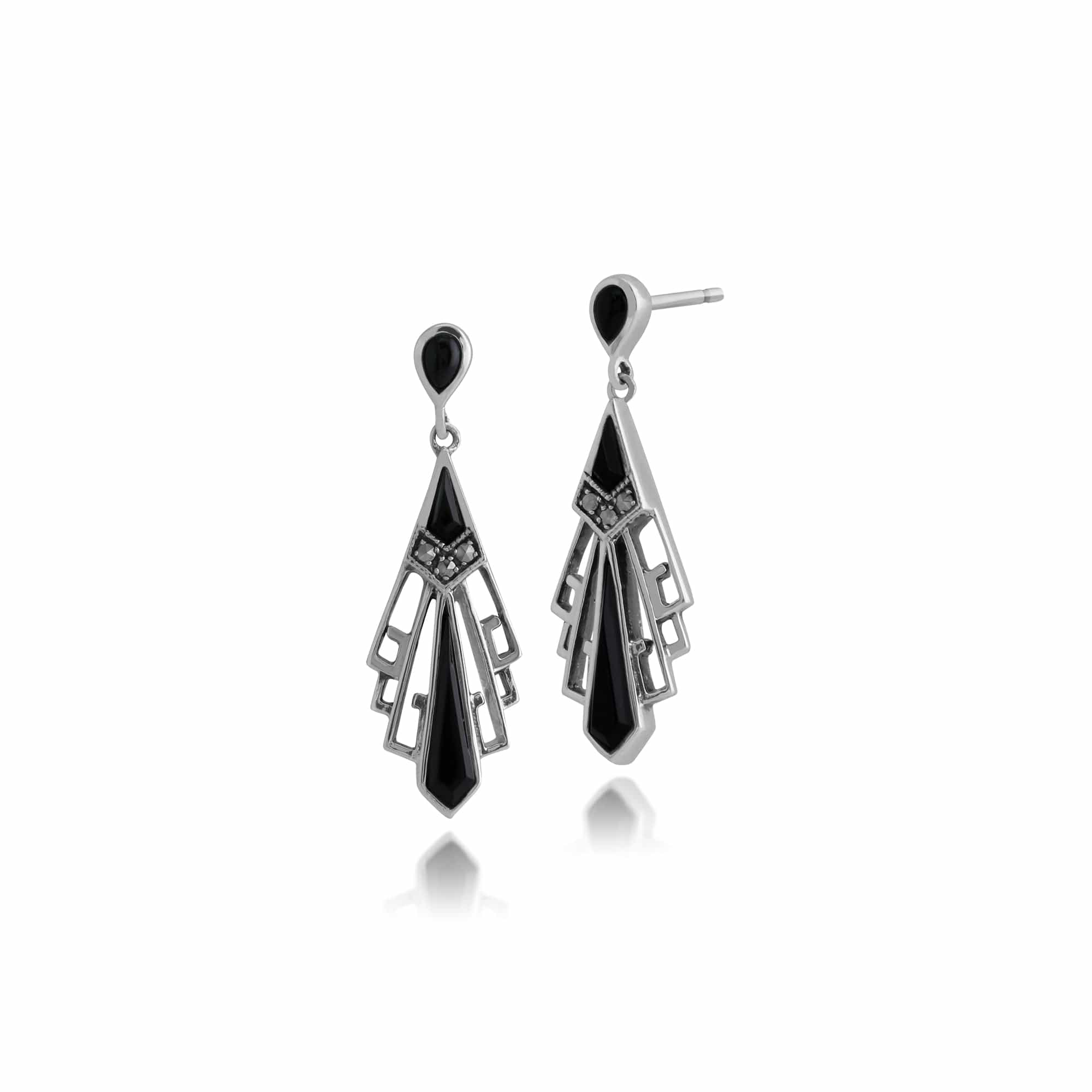 Art Deco Style Round Marcasite Stepped Stud Earrings in 925 Sterling SilverEarrings Art Deco Style Round Marcasite Stepped Stud Earrings in 925 Sterling SilverEarrings