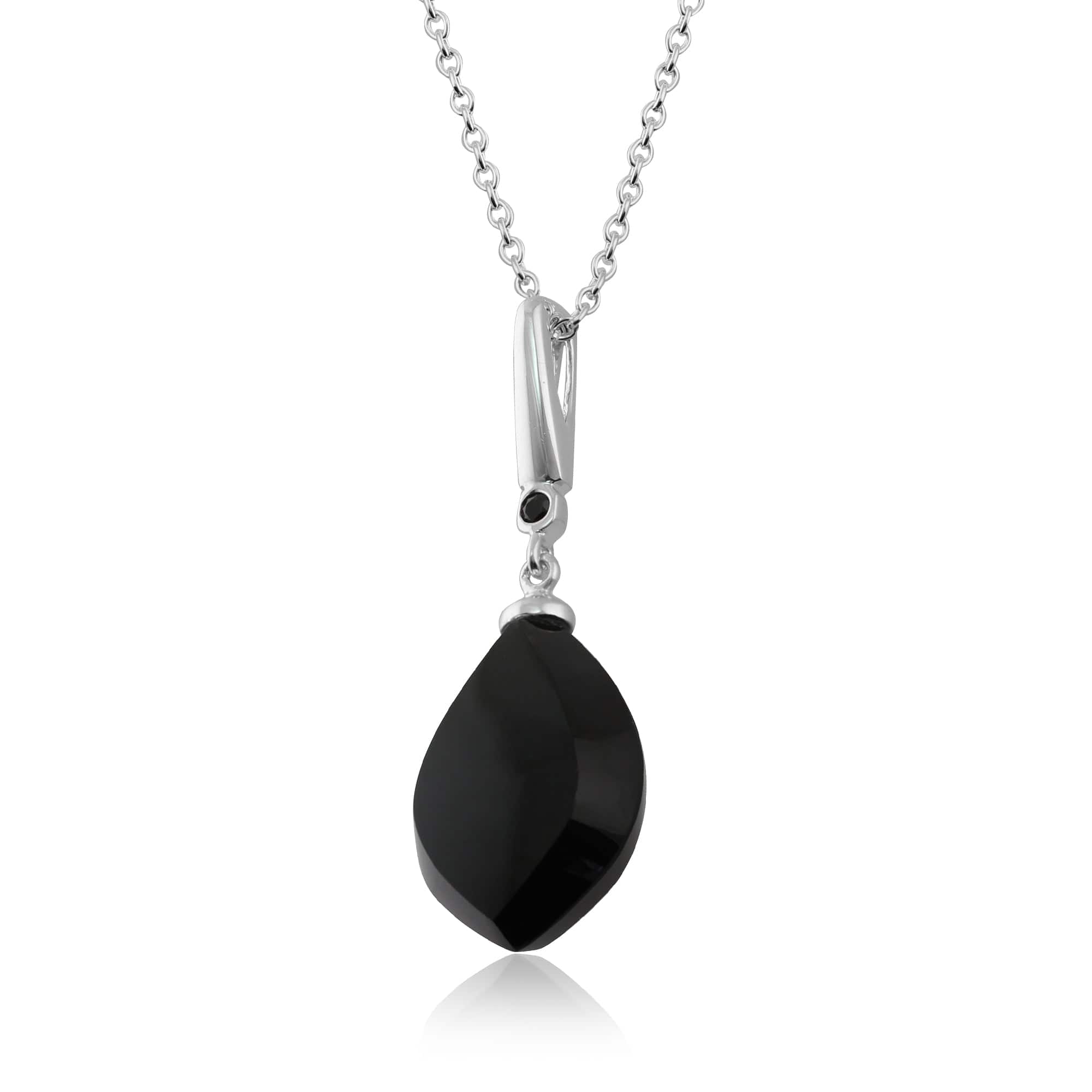 260N143903925 Art Deco Style Black Onyx Cabochon & Black Spinel Pendant in Sterling Silver 2