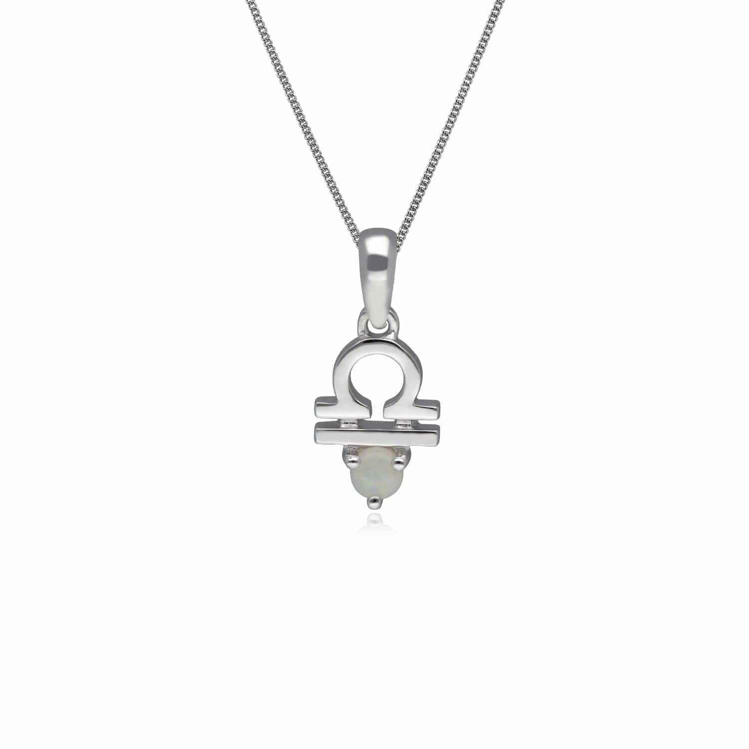 162P0240019 Opal Libra Zodiac Charm Necklace in 9ct White Gold 1