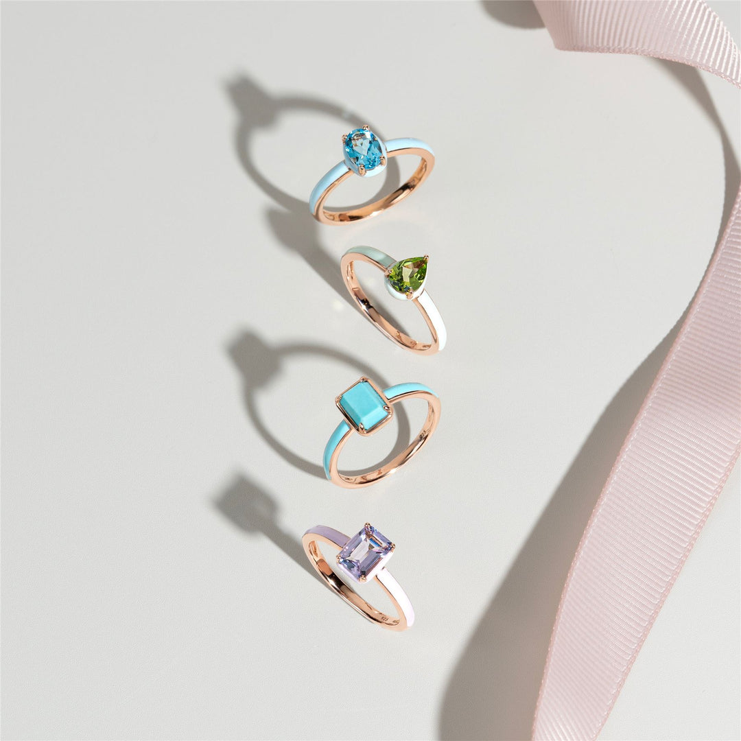 Siberian Waltz Blue Enamel & Octagon Turquoise Ring In Rose Gold Vermeil