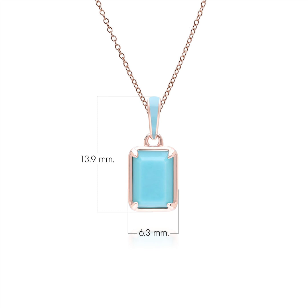 Siberian Waltz Blue Enamel & Octagon Turquoise Pendant Necklace In Rose Gold Vermeil