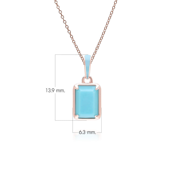Siberian Waltz Blue Enamel & Octagon Turquoise Pendant Necklace In Rose Gold Vermeil