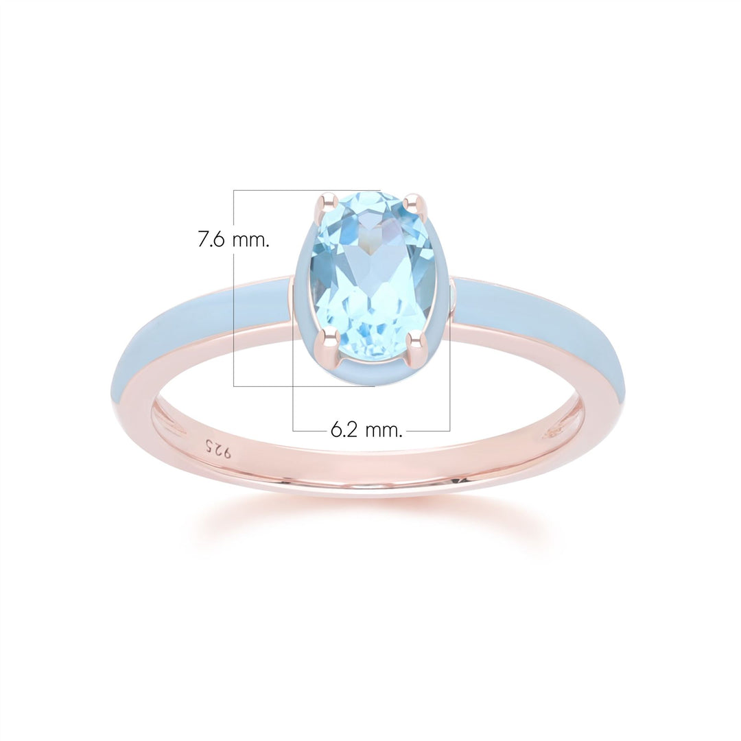 Siberian Waltz Blue Enamel & Oval Sky Blue Topaz Ring In Rose Gold Vermeil