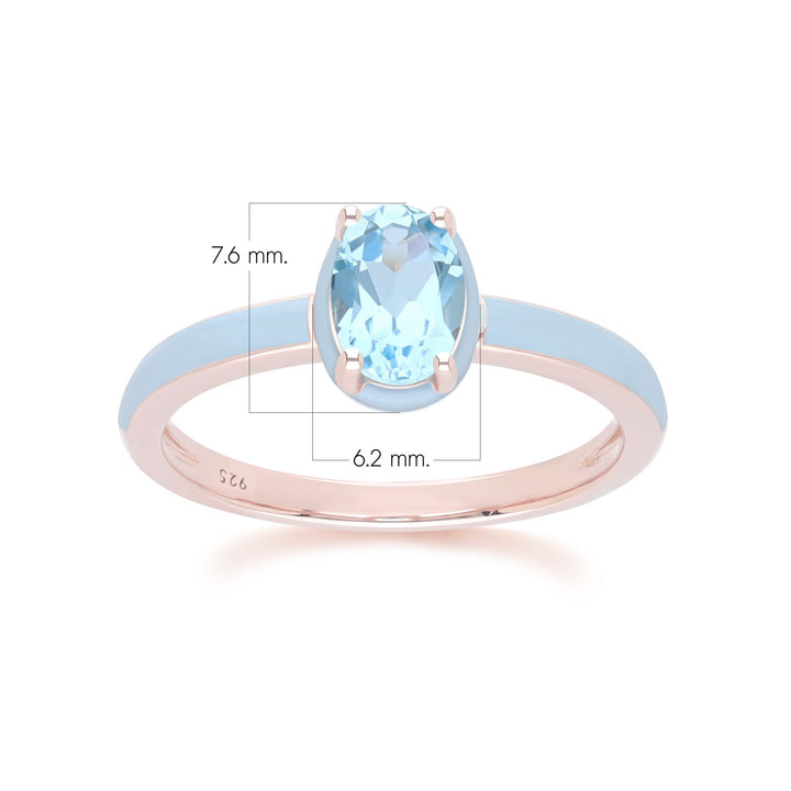 Siberian Waltz Blue Enamel & Oval Sky Blue Topaz Ring In Rose Gold Vermeil