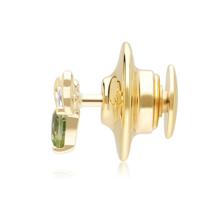 Honeycomb Art Nouveau Pear Shape Peridot and Diamond Bee Pin in 9ct Yellow Gold