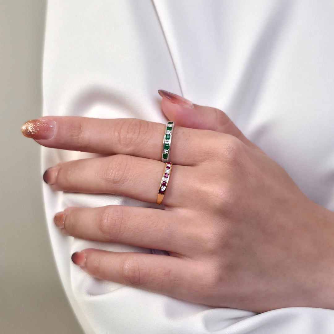Classic Square Emerald & Diamond Half Eternity Ring 9ct White Gold