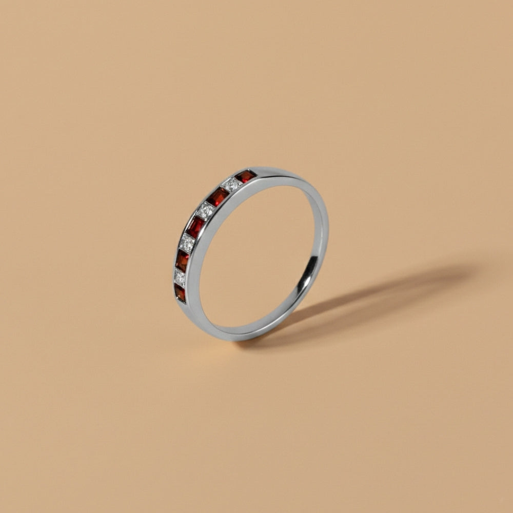 Classic Square Ruby & Diamond Half Eternity Ring 9ct White Gold