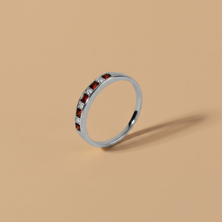 Classic Square Ruby & Diamond Half Eternity Ring 9ct White Gold