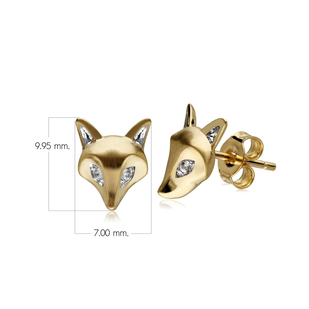 Gardenia White Sapphire Fox Pin In 9ct Yellow Gold
