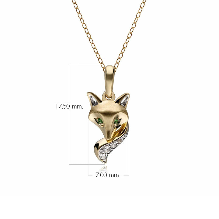 Gardenia Tsavorite Fox Pendant Necklace In 9ct Yellow Gold