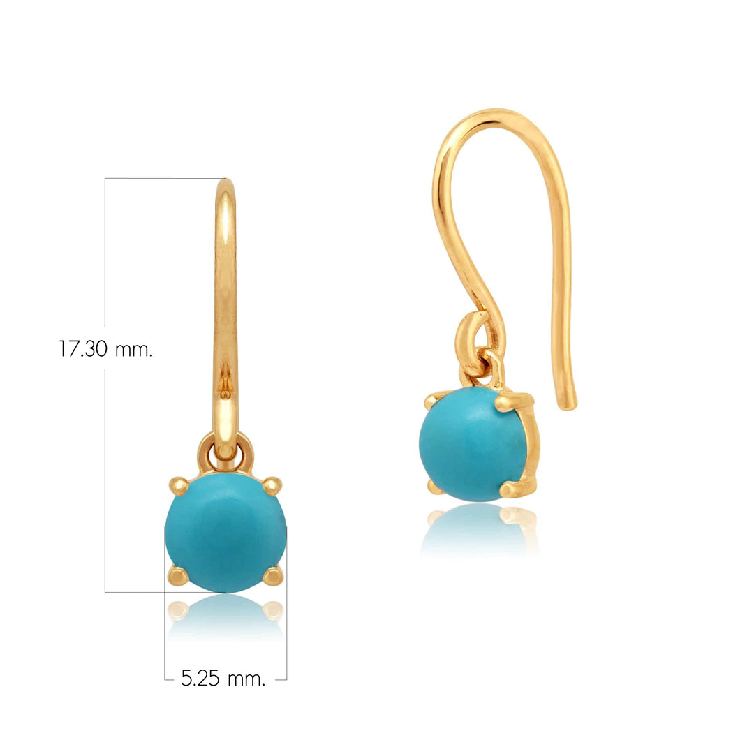 Classic Round Turquoise Cabochon Drop Earrings in 9ct Yellow Gold