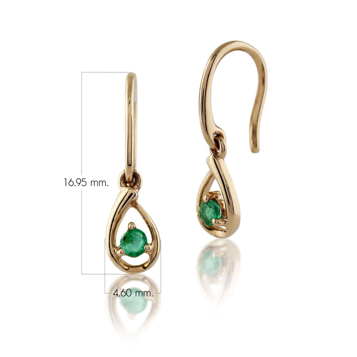 Classic Round Emerald Drop Earrings in 9ct Yellow Gold