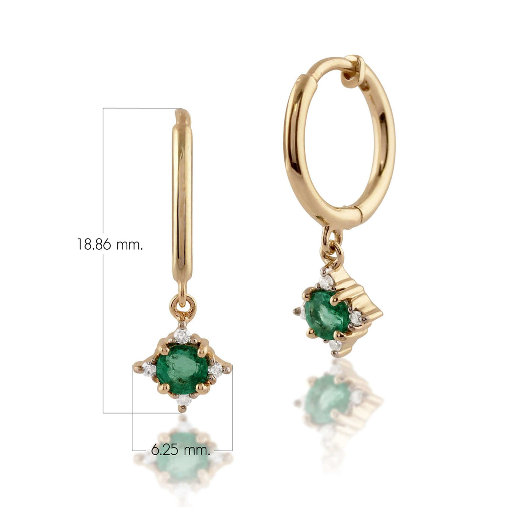 Classic Round Emerald & Diamond Hoop Earrings in 9ct Yellow Gold