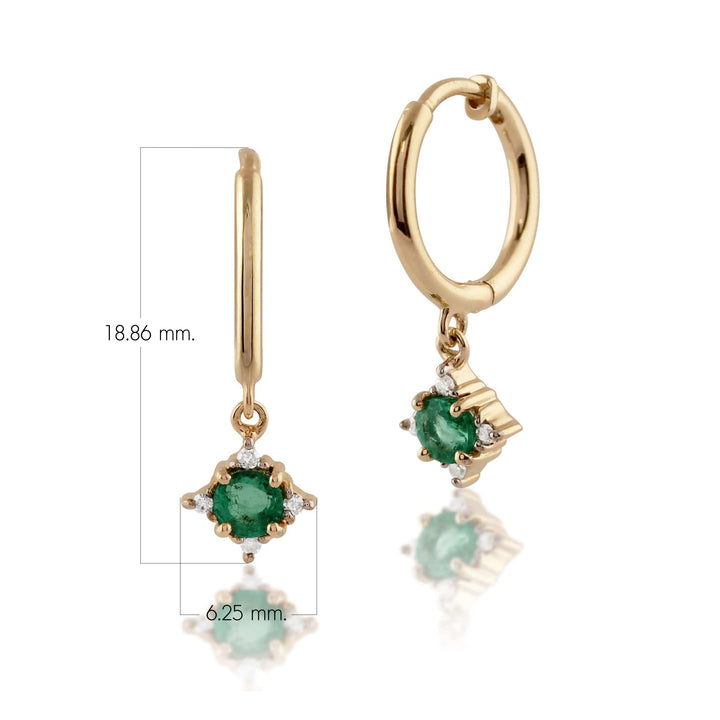 Classic Round Emerald & Diamond Hoop Earrings in 9ct Yellow Gold