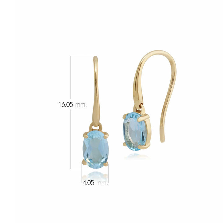 Classic Oval Blue Topaz Claw Set Drop Earrings in 9ct Yellow Gold