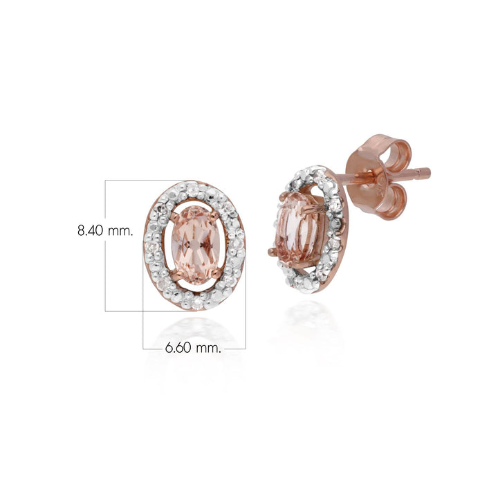 Classic Oval Morganite & Diamond Halo Stud Earrings in 9ct Rose Gold