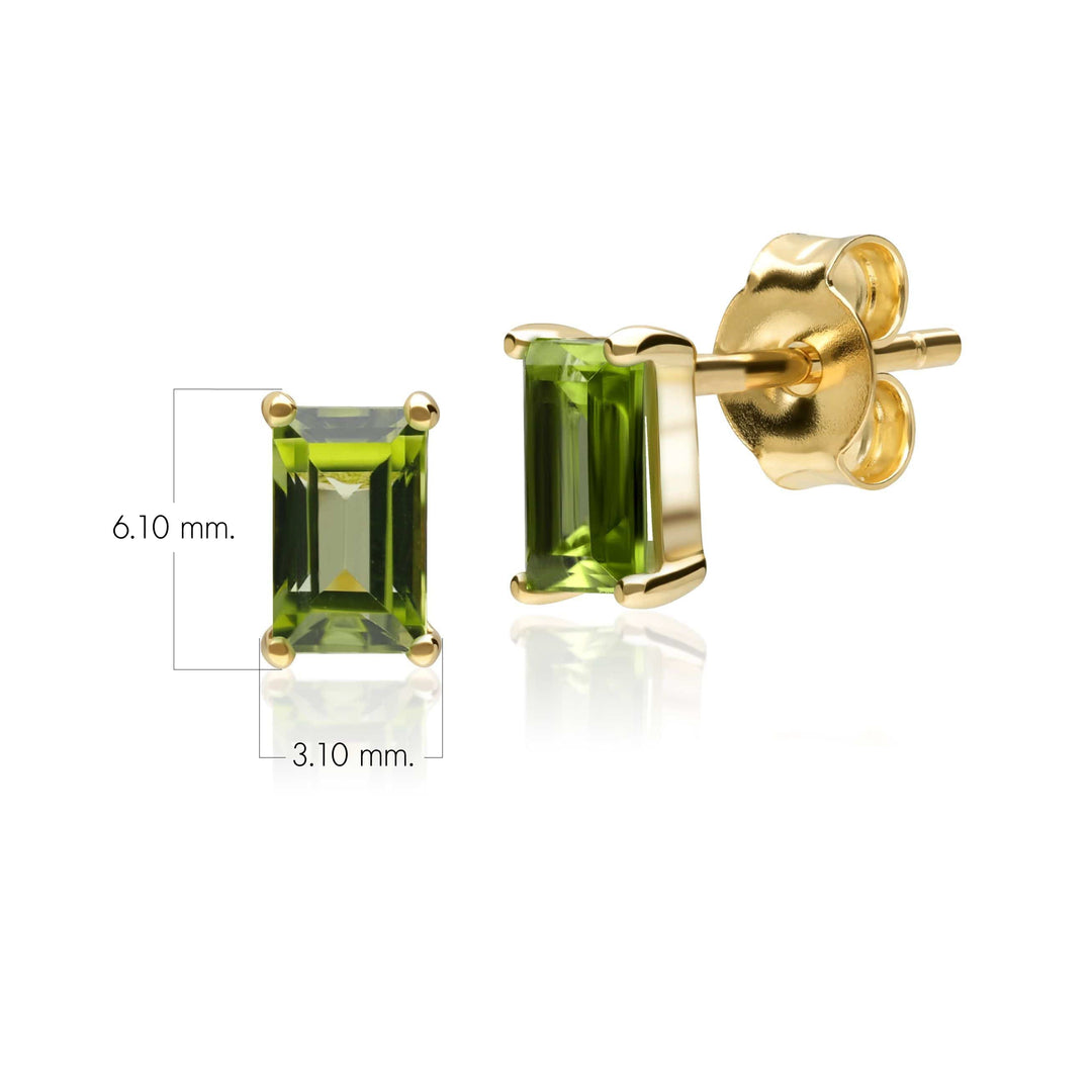 Classic Baguette Peridot  Stud Earrings in 9ct Yellow Gold