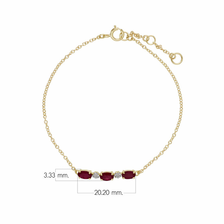 Classic Style Oval Ruby & Diamond Bracelet in 9ct Yellow Gold