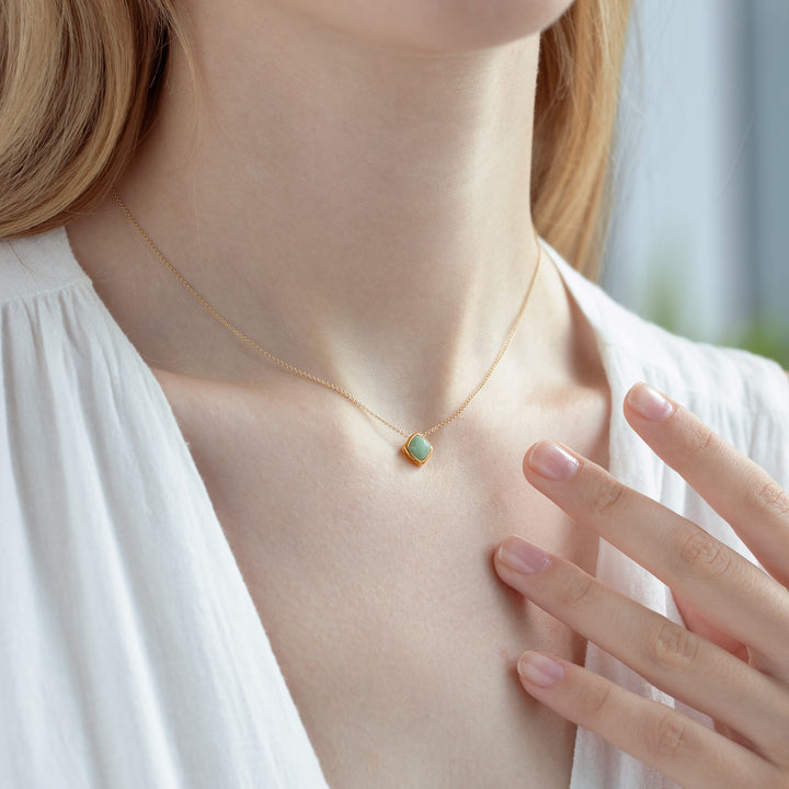 Classic Cushion Green Jade Bezel Set Pendant in 9ct Yellow Gold