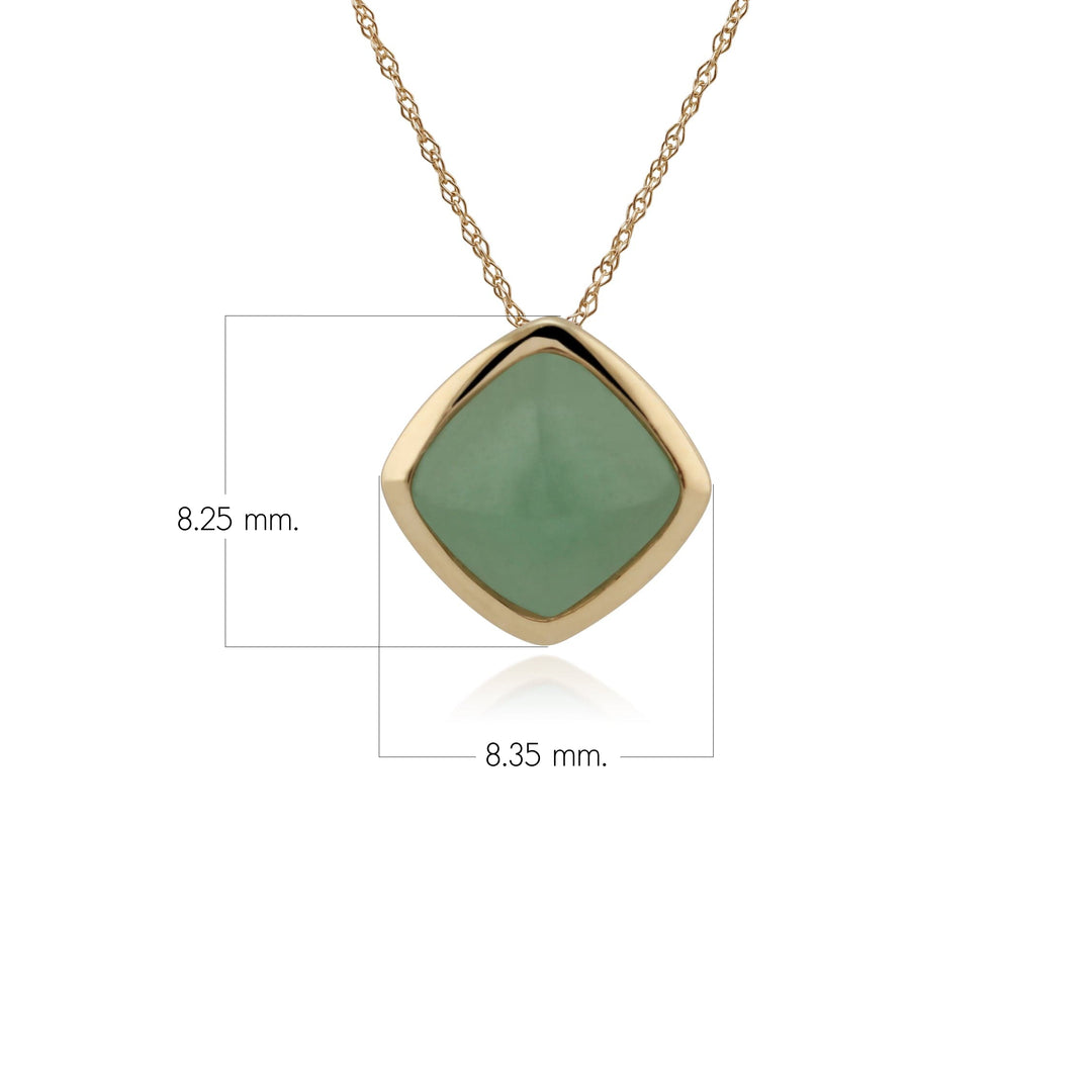 Classic Cushion Green Jade Bezel Set Pendant in 9ct Yellow Gold