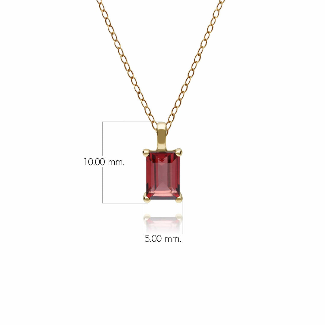 Classic Baguette Garnet Claw Set Pendant in 9ct Yellow Gold