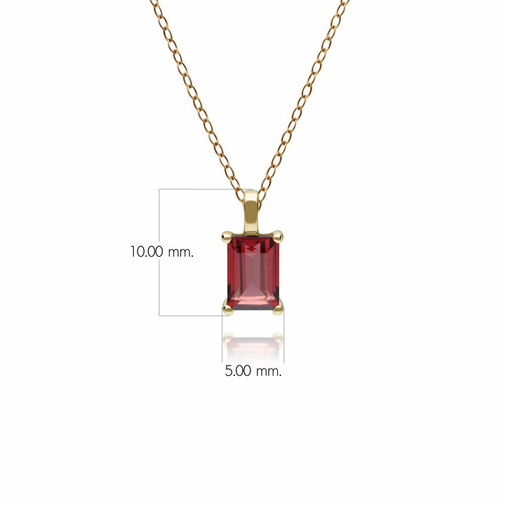 Classic Baguette Garnet Claw Set Pendant in 9ct Yellow Gold