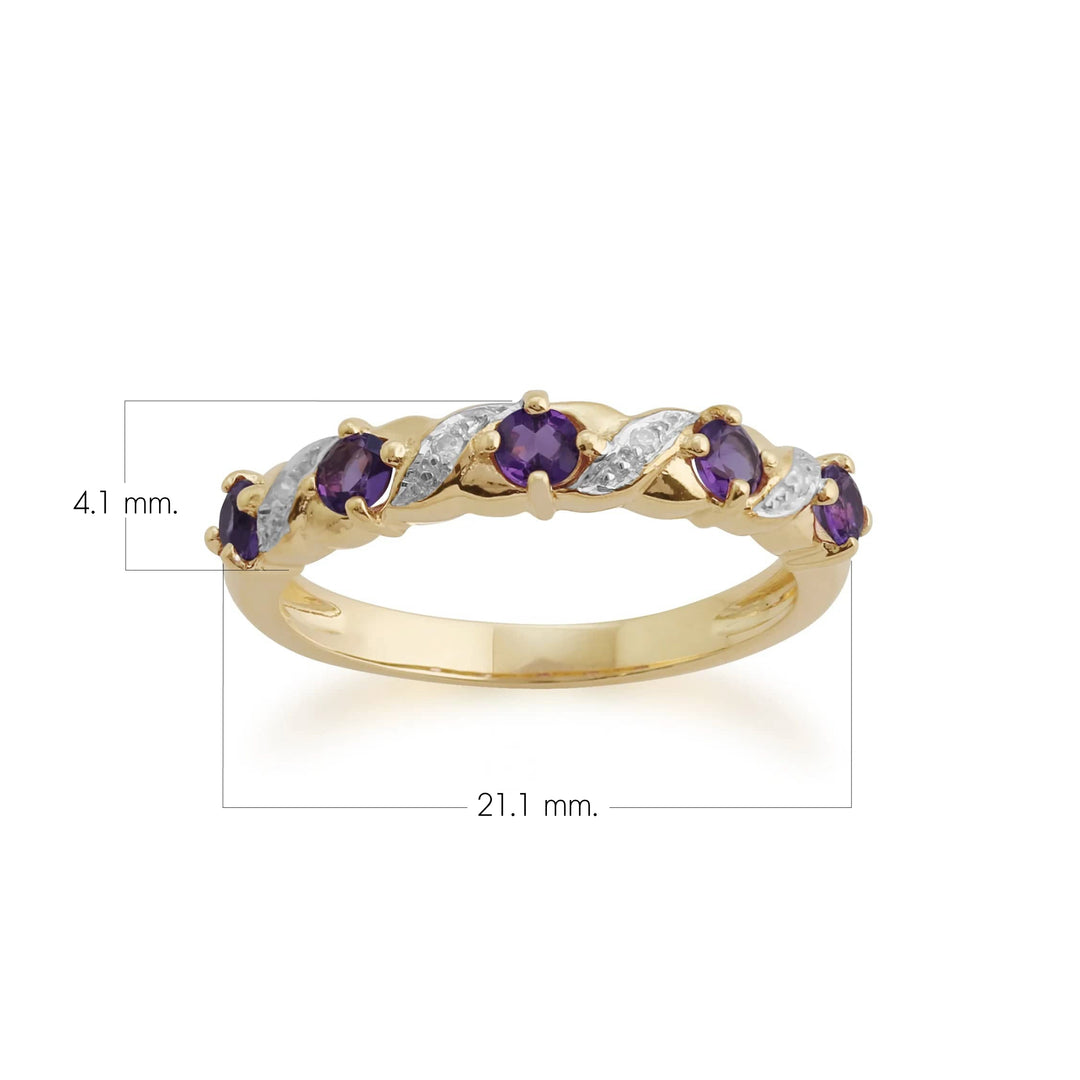 Classic Amethyst & Diamond Half Eternity Ring in 9ct Yellow Gold