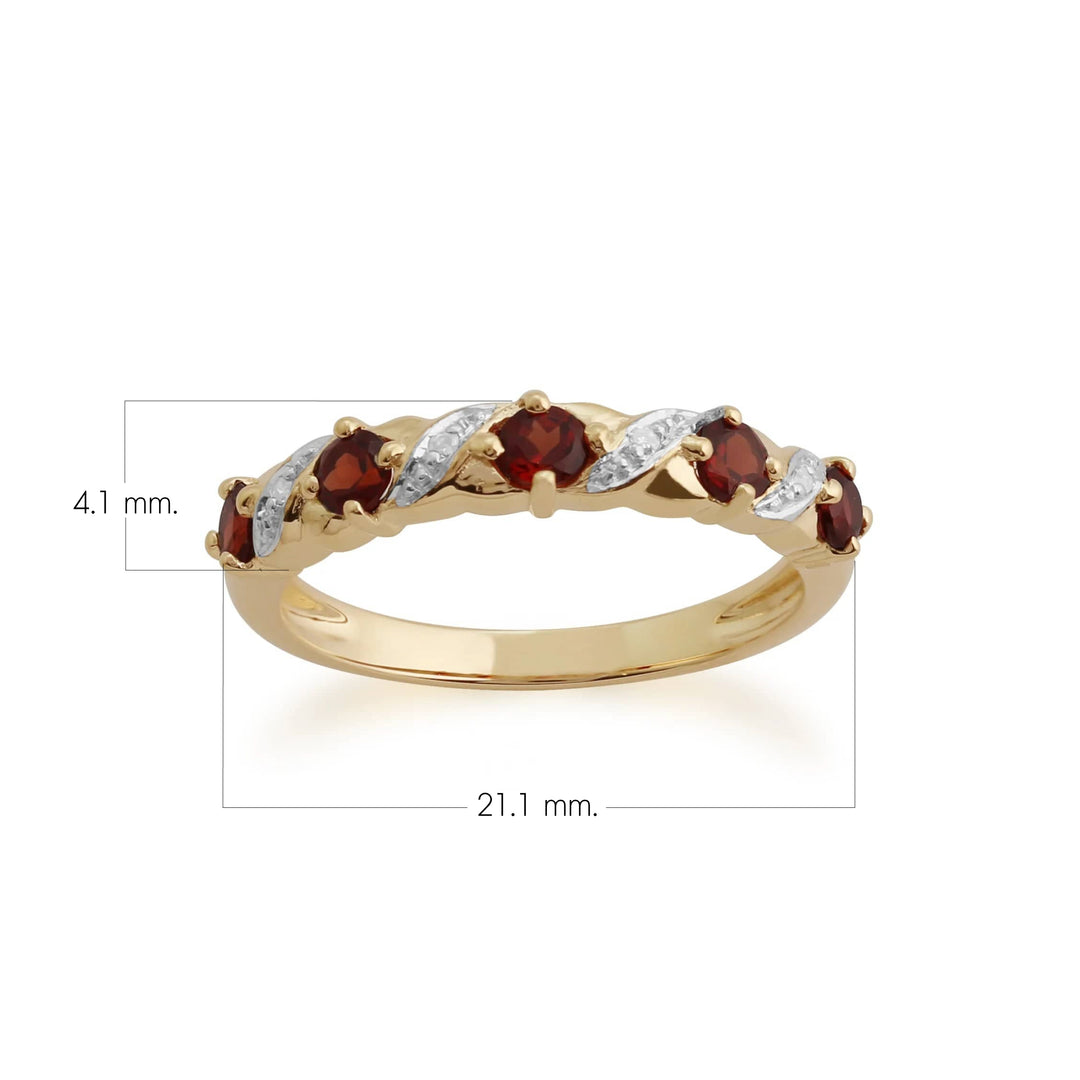 Classic Round Garnet & Diamond Half Eternity Ring in 9ct Yellow Gold
