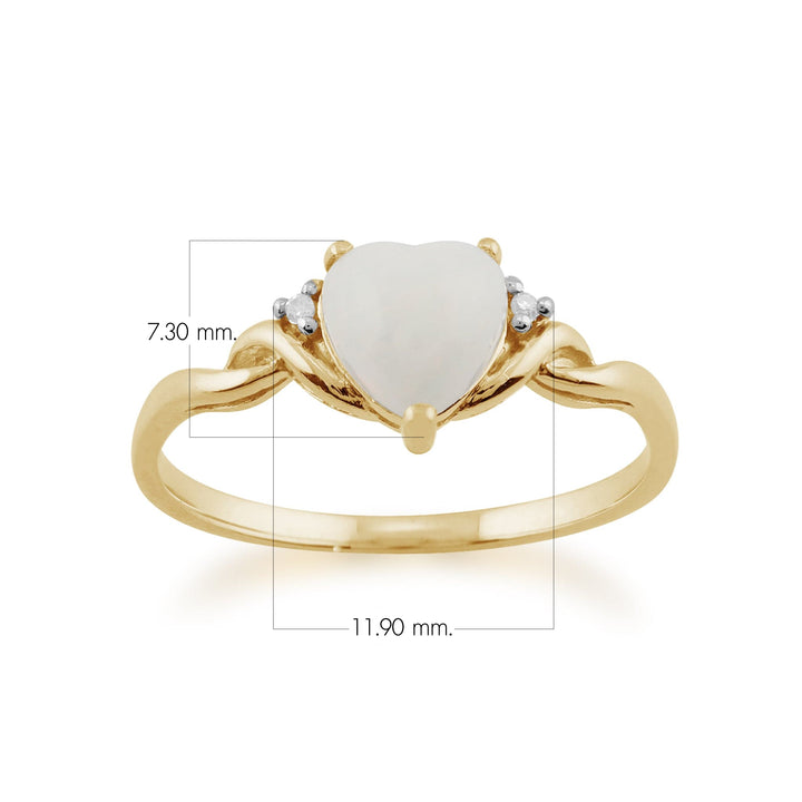 Classic Opal & Diamonds Heart Ring in 9ct Yellow Gold