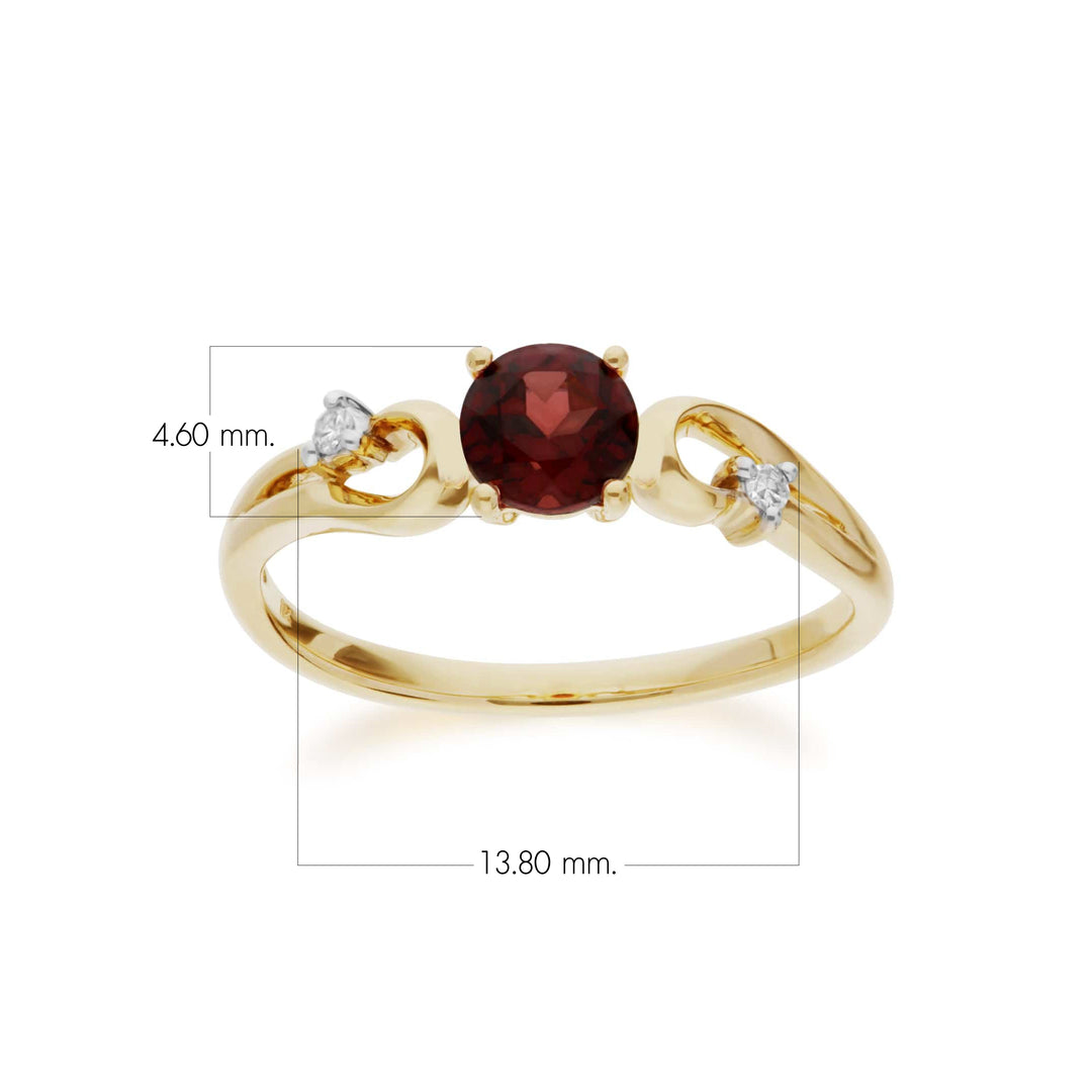 Classic  Round Garnet & Diamond Ring in 9ct Yellow Gold