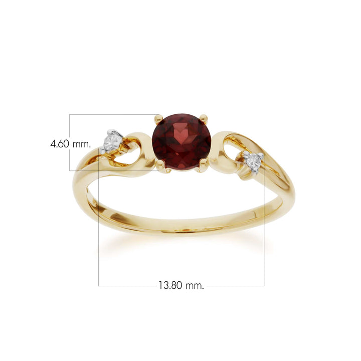 Classic  Round Garnet & Diamond Ring in 9ct Yellow Gold