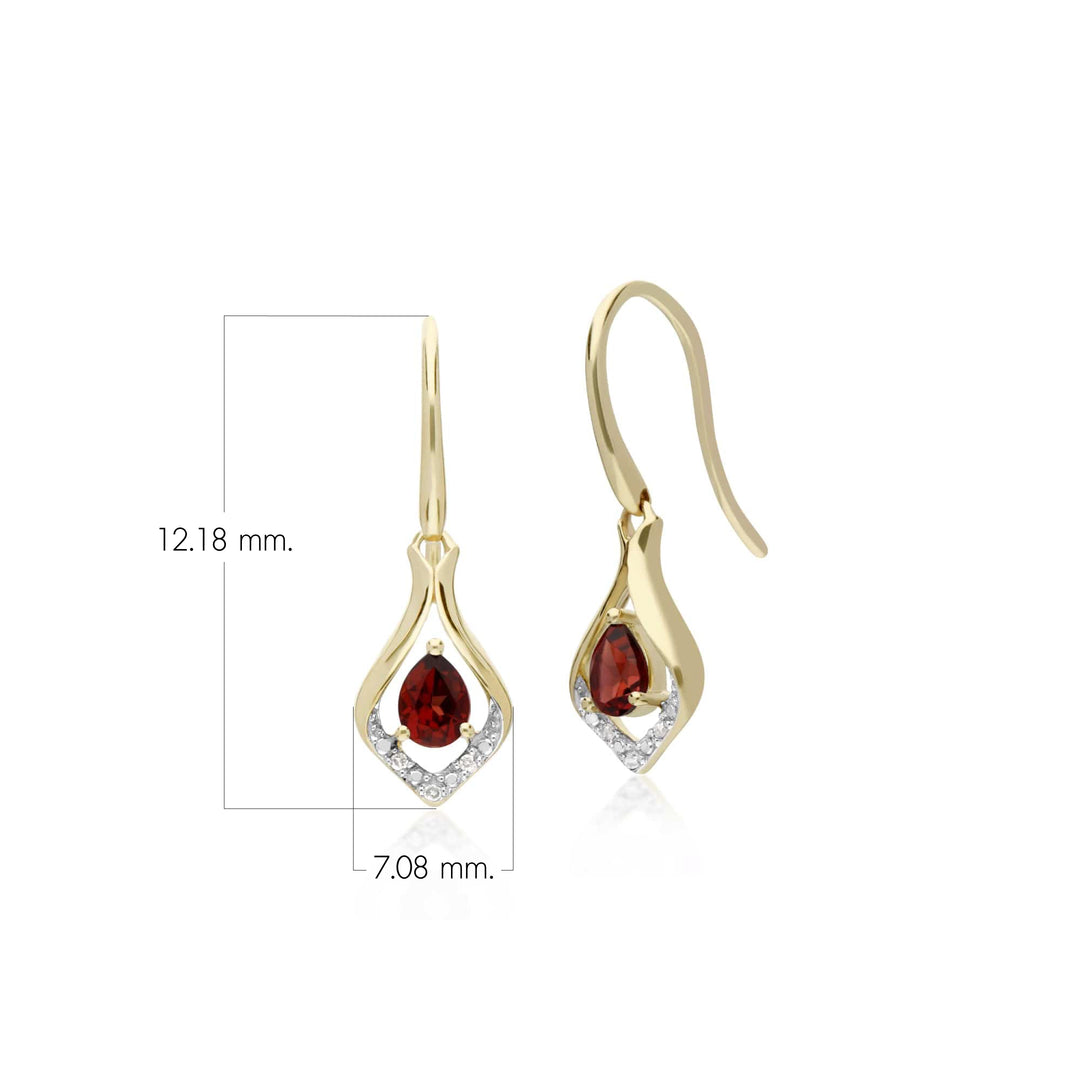 Classic Pear Ruby & Diamond Leaf Halo Drop Earrings in 9ct Yellow Gold