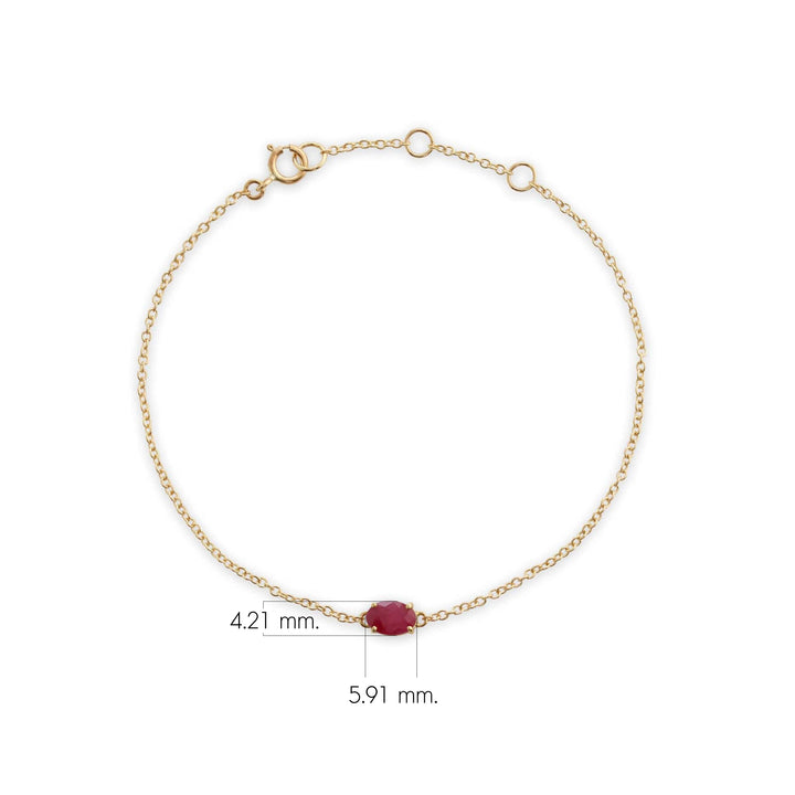 Classic Oval Ruby Single Stone Bracelet in 9ct Yellow Gold