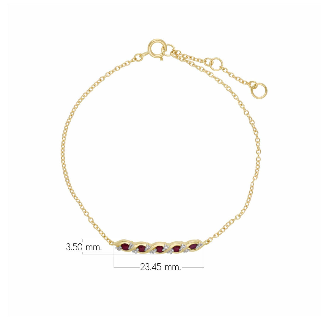 Classic Style Five Ruby & Diamond Twisted Bracelet in 9ct Yellow Gold