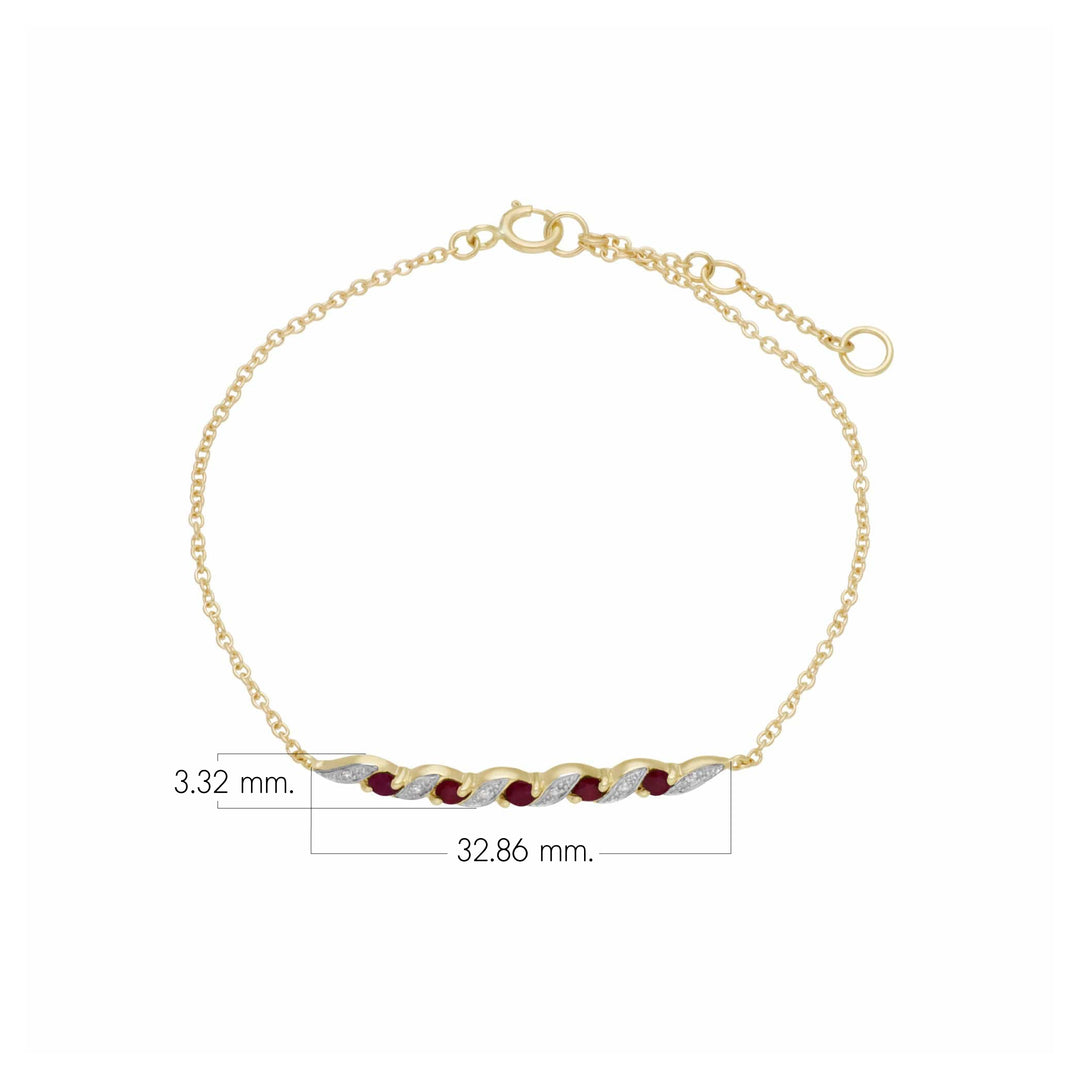 Classic Ruby & Diamond Spiral Bracelet in 9ct Yellow Gold