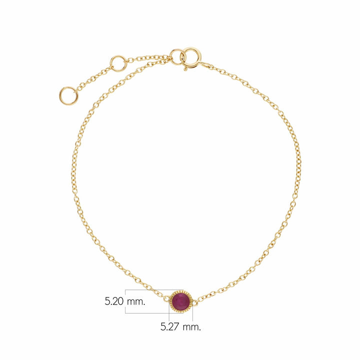 Classic Single Stone Round Ruby Milgrain Bracelet in 9ct Yellow Gold