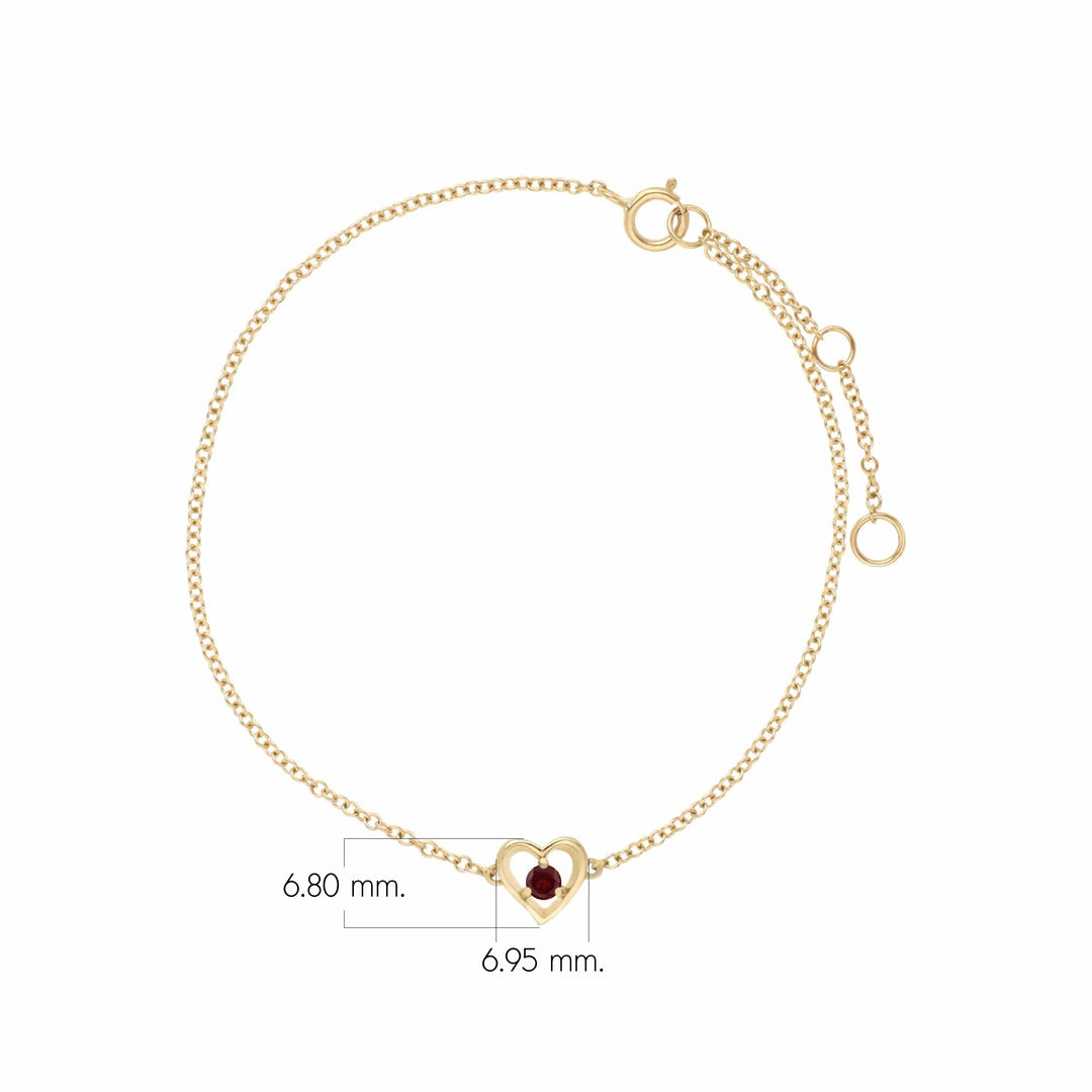 Classic Single Stone Round Ruby Love Heart Bracelet in 9ct Yellow Gold