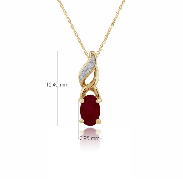 Classic Oval Ruby & Diamond Twist Pendant in 9ct Yellow Gold