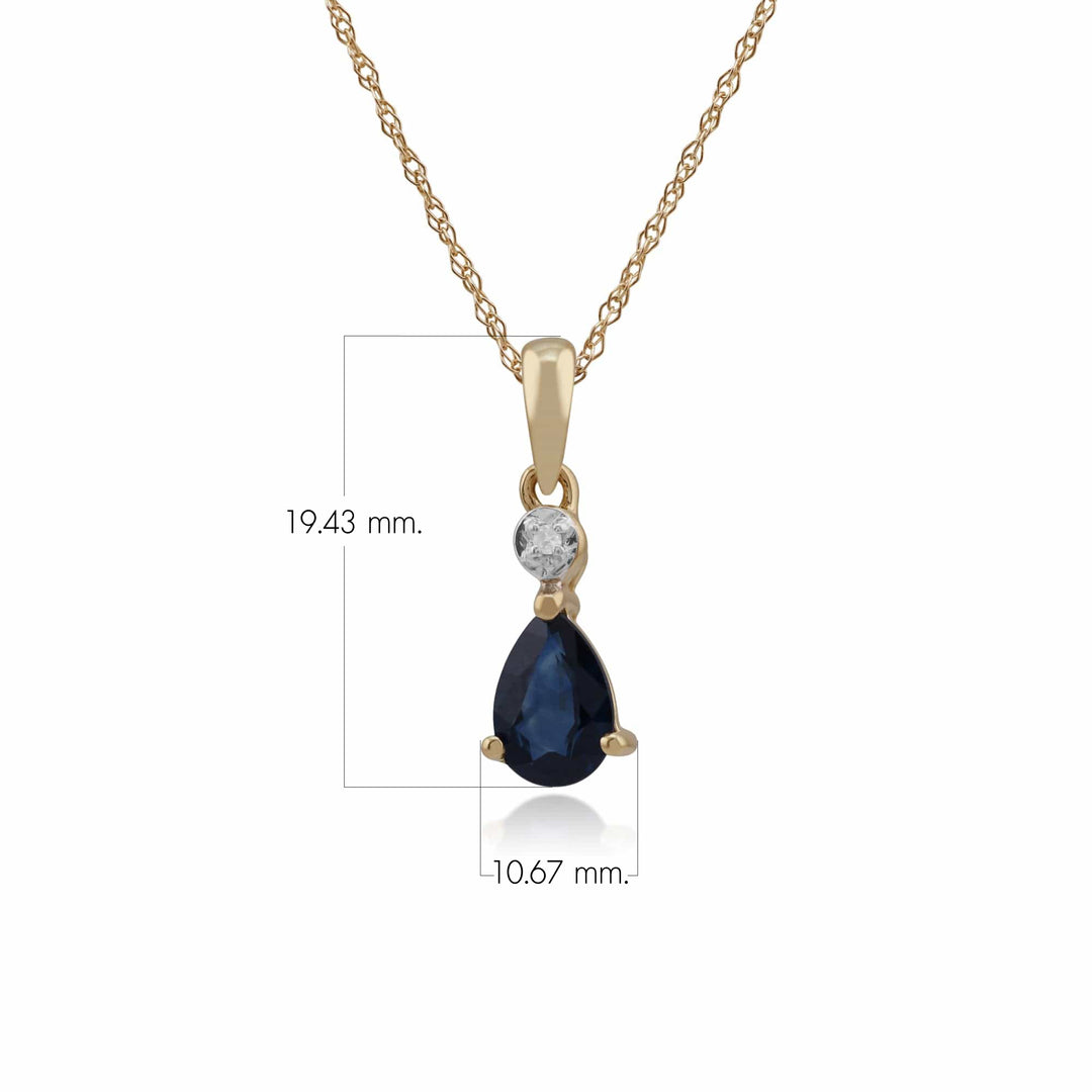 Classic Pear Sapphire & Diamond Pendant in 9ct Yellow Gold