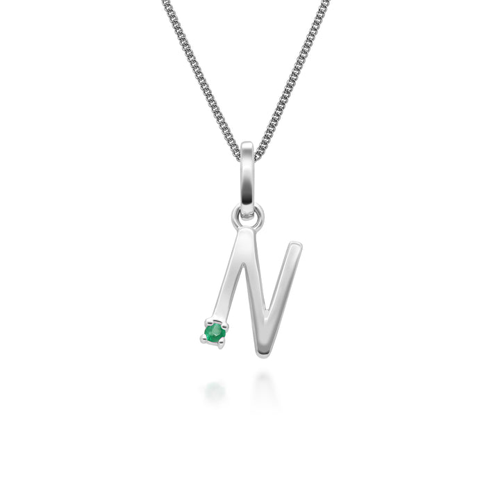 Initial Emerald Letter Charm Necklace in 9ct White Gold
