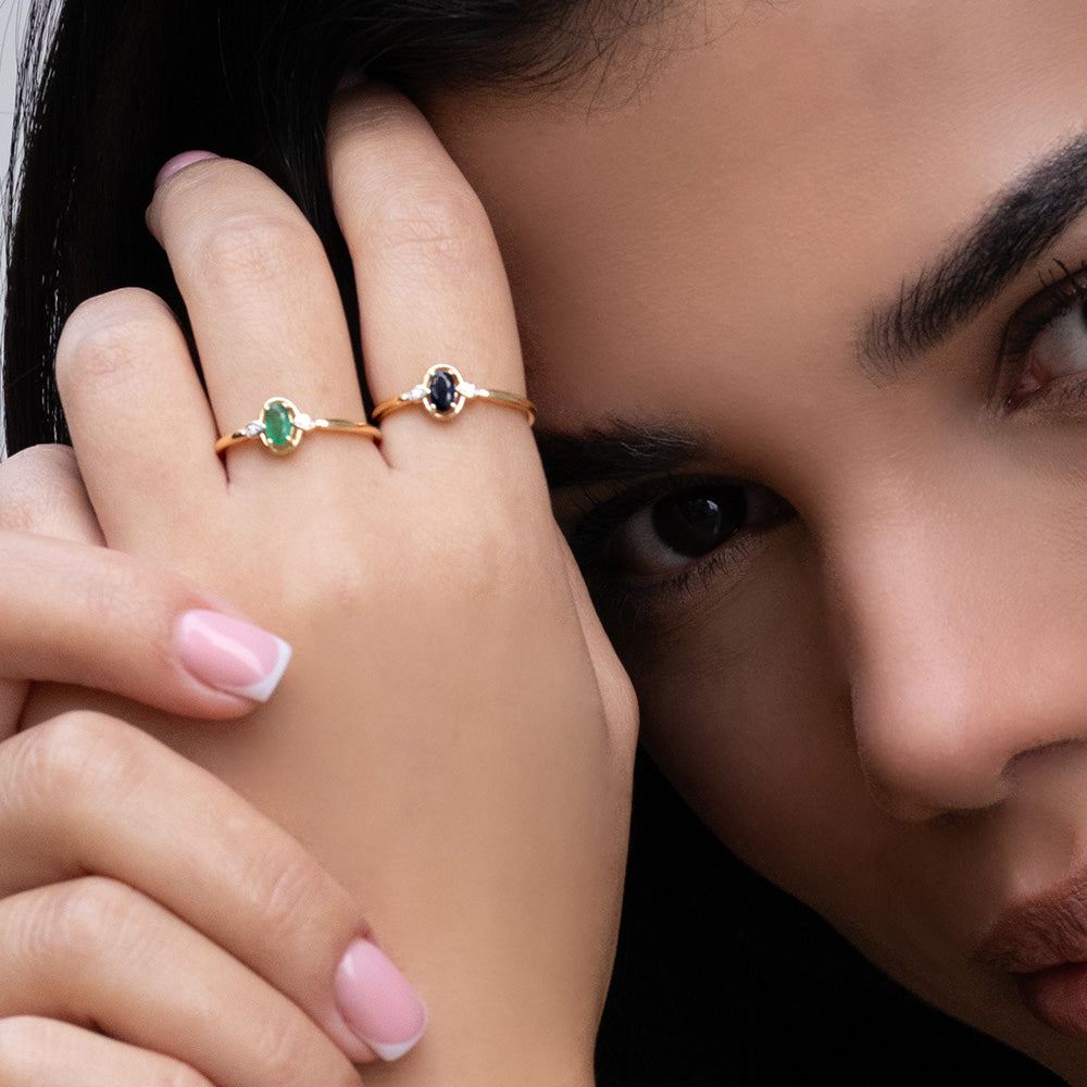Classic Oval Emerald & Diamond Ring In 9ct Yellow Gold