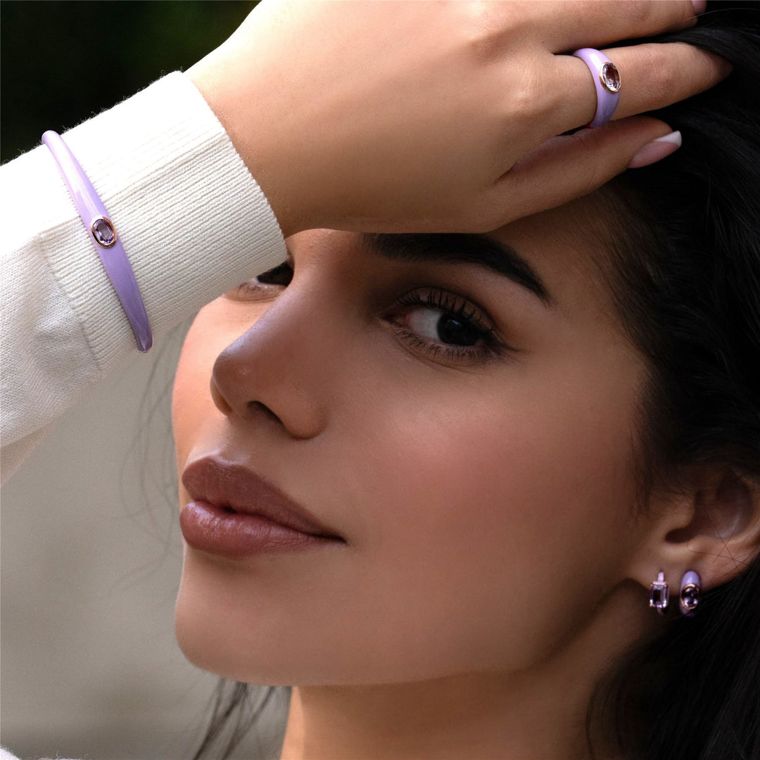 Siberian Waltz Violet Enamel & Octagon Amethyst Ring In Rose Gold Vermeil