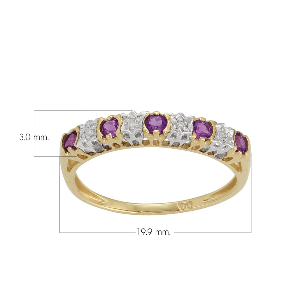 Classic Round Amethyst & Diamond Half Eternity Ring in 9ct Yellow Gold