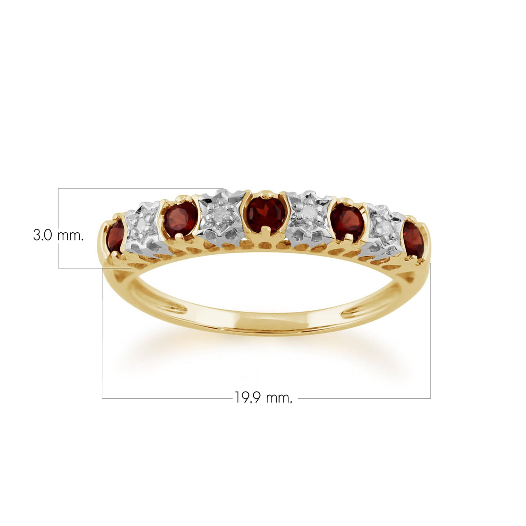 Classic Round Garnet & Diamond Half Eternity Ring in 9ct Yellow Gold