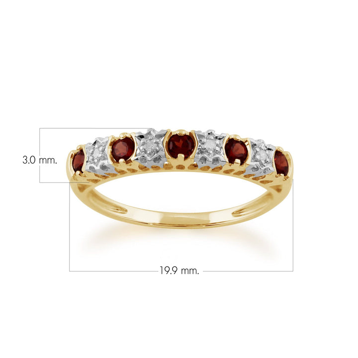 Classic Round Garnet & Diamond Half Eternity Ring in 9ct Yellow Gold