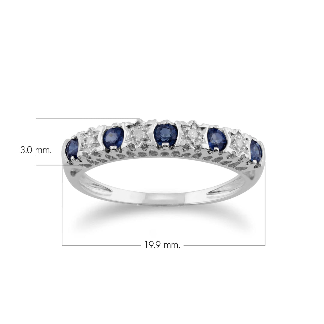 Classic Round Sapphire & Diamond Half Eternity Band in 9ct White Gold